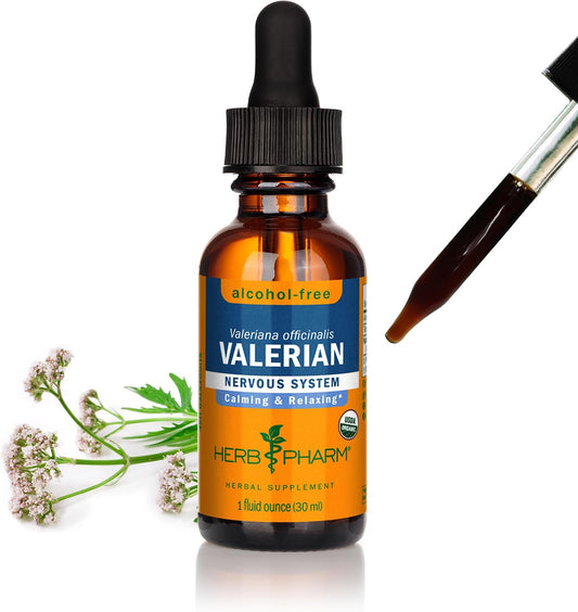 Herb Pharm Valerian Alcohol-Free Extract: Organic Liquid Glycerite for Sleep & Relaxation, Calming Nighttime Sleep Support Supplement for Adults, Sugar-Free, Up to 6 Week Supply, 1 oz