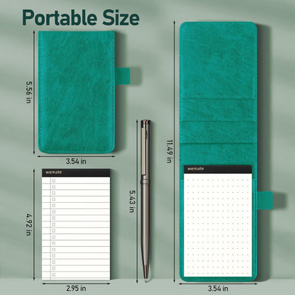 WEMATE 10 Pieces Small Notepad Holder Set Pocket Notebook - Included Mini Pocket Notepad Holder Set with 8 Memo Book Refills and Metal Pen for Meetings, Daily Records, and Notes 3 x 5 Inch (Black)