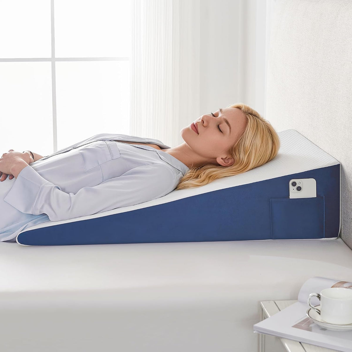 Yojoker Extra-Long Wedge Pillow, 34" Bed Incline Cushion for Sleeping, Back & Arm Support, After Surgery, Acid Reflux, Snoring Relief, Foam Triangle Pillow