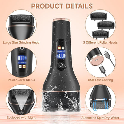 Electric Callus Remover for Feet,Professional Pedicure Kit Rechargeable Foot File Hard Skin Remover for Cracked Heels &Dead Skin,with 3 Roller Heads 2 Speed(White N9)
