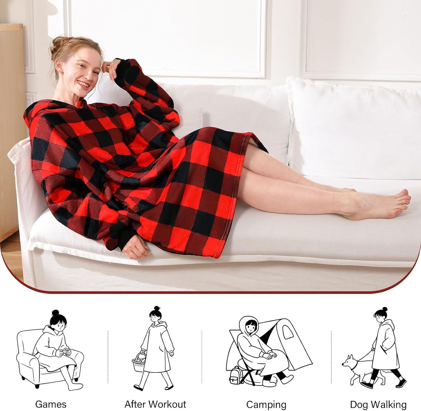 LetsFunny Blanket Hoodie,Oversized Wearable Sherpa Fleece Blanket Sweatshirt,Super Soft Warm Cozy with Giant Pocket,Gifts for Women Men Adults Teenagers, One Size Fits All