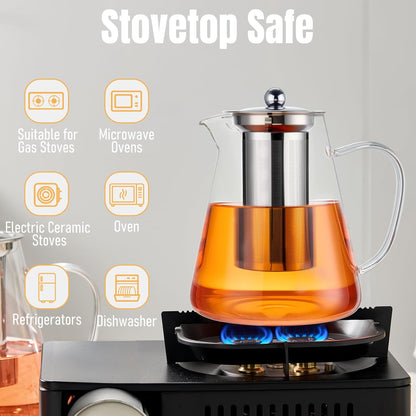 Baalaka Glass Teapot Stovetop 20 OZ/600ml, Tea pot with Removable 18/8 Stainless Steel Infuser, Borosilicate Clear Tea Kettle, Teapot Blooming and Loose Leaf Tea Maker Tea Brewer for Camping, Travel