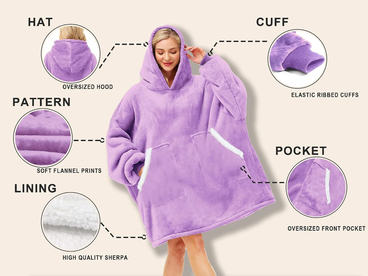 Kipswiza Wearable Blanket Hoodie Gifts for Women and Men, Oversized Cozy Warm Flannel Sherpa Hooded Blankets Sweatshirt with Giant Pockets for Adult and Teens, Dark Gray