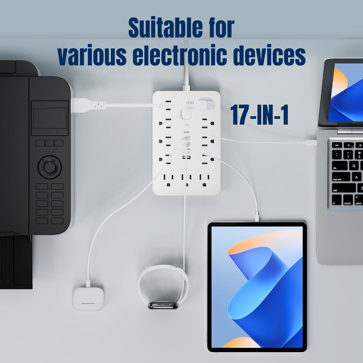 6 FT Flat Plug Surge Protector Power Strip,11 AC Outlets with 6 USB Ports