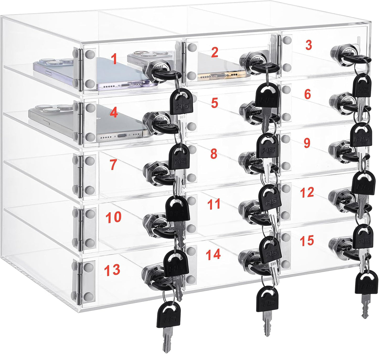 Layhit 20 Slots Cell Phone Locker Box for Classroom Clear Acrylic Cell Phone Storage Cabinet Bin with Door Locks for Classroom School Students Office Factory Employees