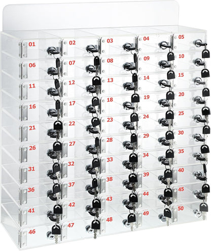 Threan 12 Slot Cell Phone Storage Box, Acrylic Clear Cell Phone Storage Cabinet Wall Mounted with Door, Locks and Keys for Office School Factory