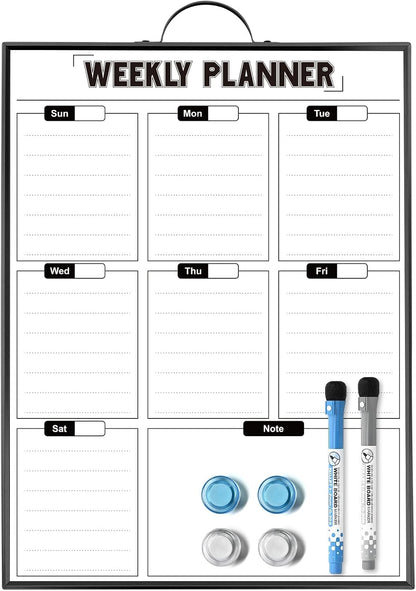 Weekly Planner Whiteboard 16"x12" with Handle | Magnetic Dry Erase Weekly Calendar with Aluminum Frame, Portable Hanging Board for Wall, Door, Desktop, 2 Markers & Magnets