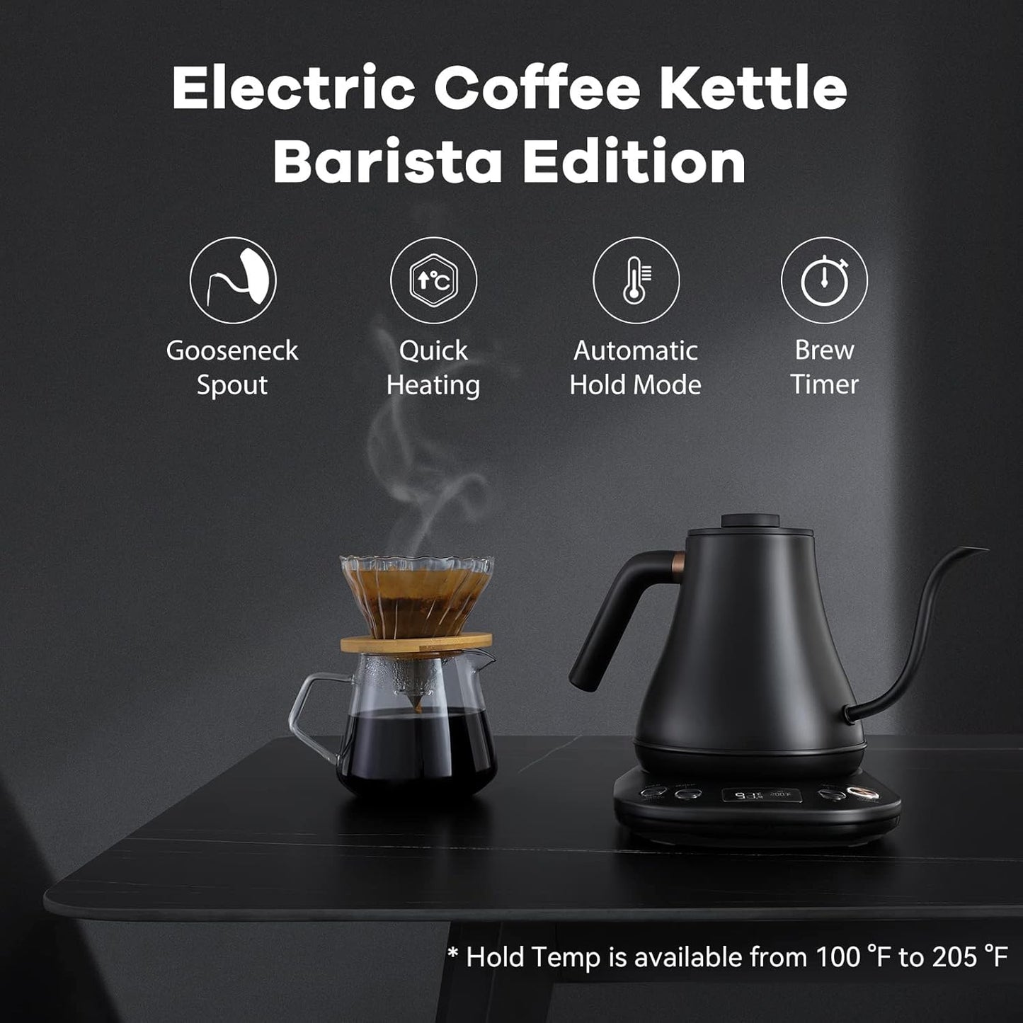Mecity Electric Gooseneck Kettle With LCD Display Automatic Shut Off Retro Coffee Kettle Temperature Control Hot Water Boiler to Pour Over Tea, 1200 Watt Quick Heating Tea Pot, 0.8L, Stainless Steel