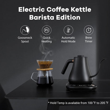 Mecity Electric Gooseneck Kettle With LCD Display Automatic Shut Off Retro Coffee Kettle Temperature Control Hot Water Boiler to Pour Over Tea, 1200 Watt Quick Heating Tea Pot, 0.8L, Stainless Steel