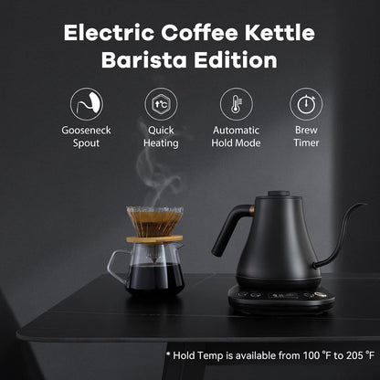 Mecity Electric Gooseneck Kettle With LCD Display Automatic Shut Off Retro Coffee Kettle Temperature Control Hot Water Boiler to Pour Over Tea, 1200 Watt Quick Heating Tea Pot, 0.8L, Stainless Steel