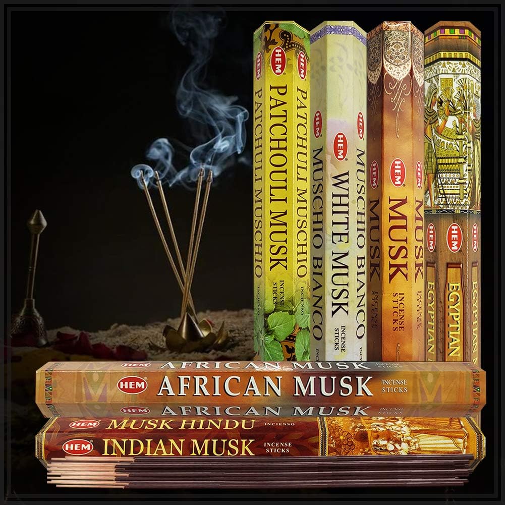 Hem Incense Sticks Variety Pack #23-120 Insence-Sticks (6 Incents x 20 Insense) + Incense Stick Holder with 6 Most Liked Scents Including Patchouli Dragons Blood White Sage Frankincense-Myrrh