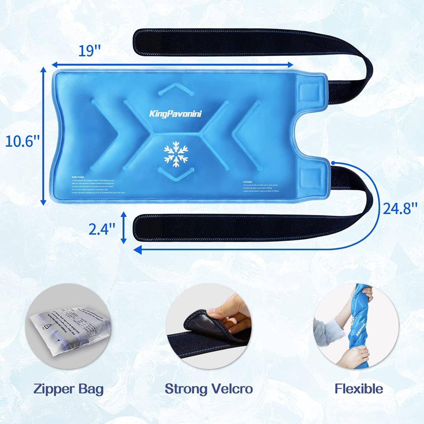 KingPavonini XXL Knee Ice Pack Wrap Around Entire Knee After Surgery, Large Reusable Gel Ice Pack for Injuries, Pain Relief, Swelling, Sports Injuries, 1 Pack (Blue)