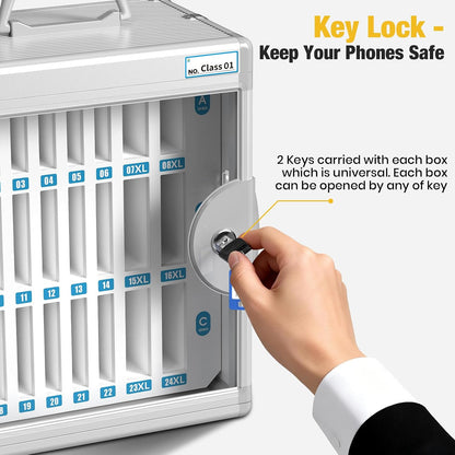 Glosen 24 Slots Cell Phone Locker, Portable Phone Storage Cabinet [Wall Mounted] [Aluminum Alloy] Cellphone Lock Box with Key & Handle for School Classroom Office Exam (Black)