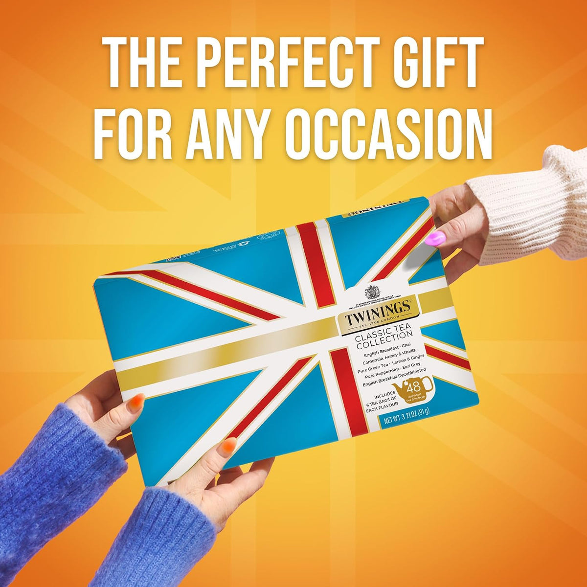 Twinings Tea Classics Collection Gift Box Variety Sampler, 48 Tea Bags (Pack of 1), Enjoy Hot or Iced, Includes Black, Herbal, Green, & Chai Teas