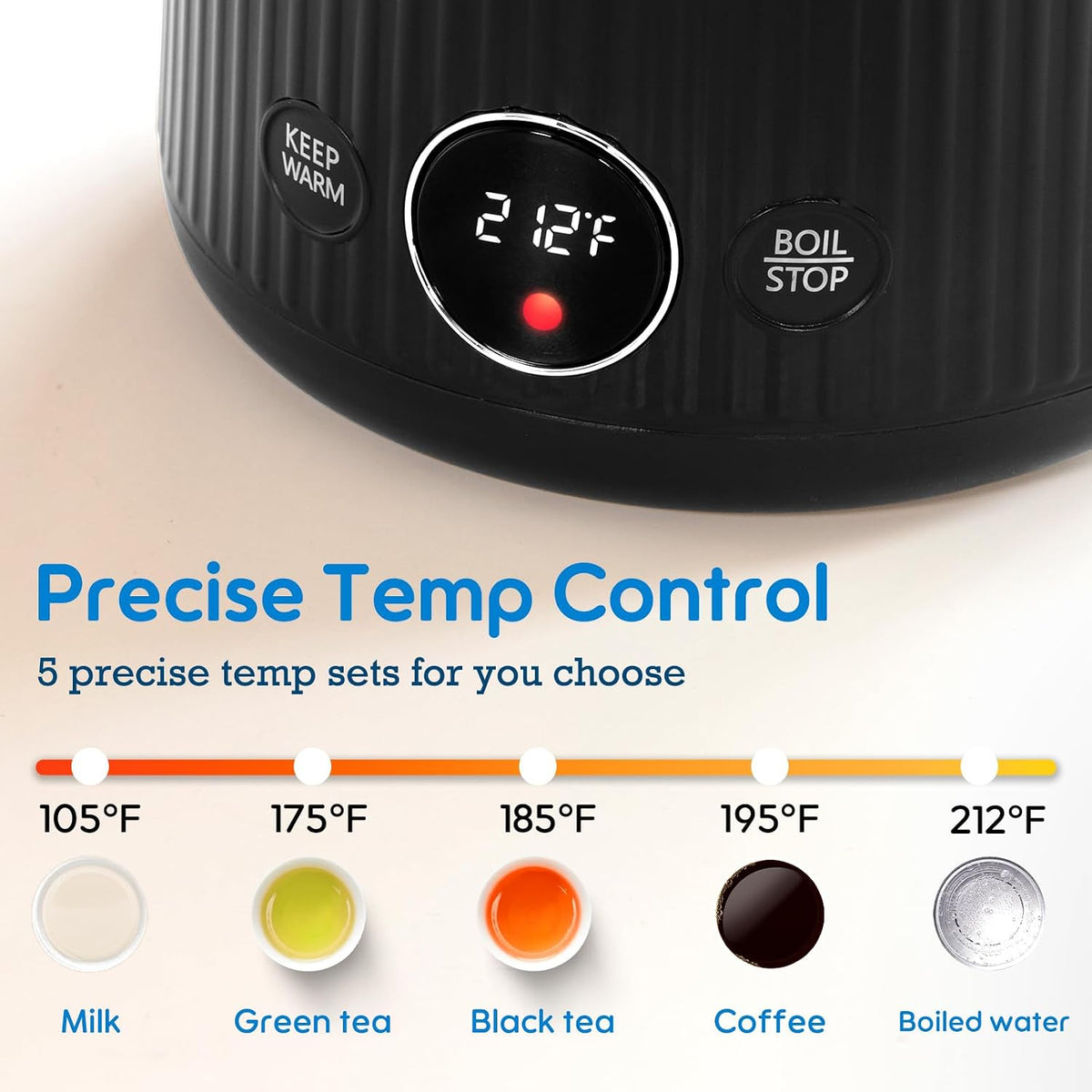 Arofeer® Electric Kettle Temperature Control, 1.7L Stainless Steel Electric Tea Kettle with LED Display, 5 Presets, 4-Hour Keep Warm, Fast Boil Hot Water Kettle for Tea, Coffee & Oatmeal, Black