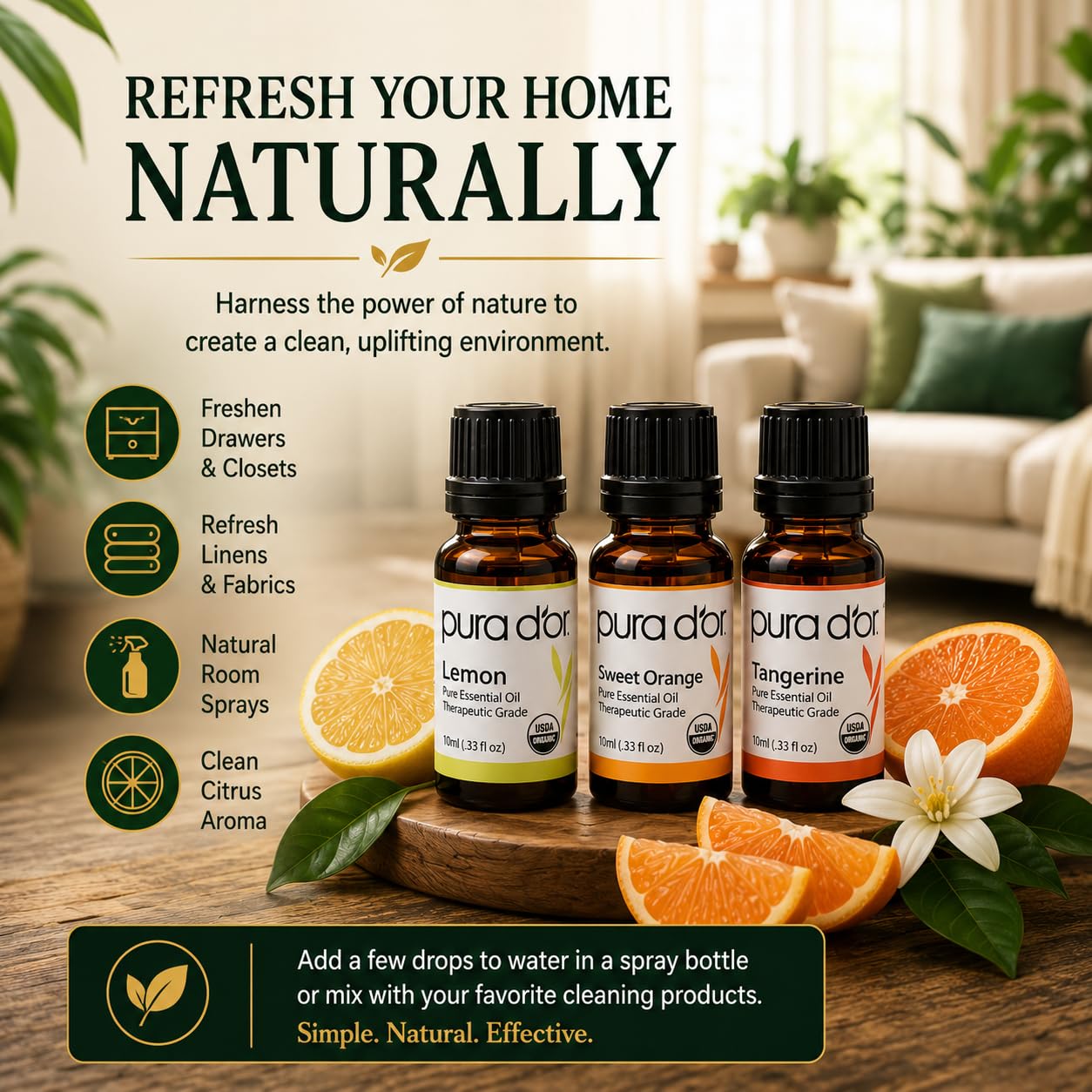 PURA D'OR Organic Perfect10 Essential Oils Set - 10x 10mL Wood Box Aromatherapy Gift Set - 100% Pure Therapeutic Grade for Relaxation and Wellness (Lavender, Peppermint, Eucalyptus, Tea Tree & More)