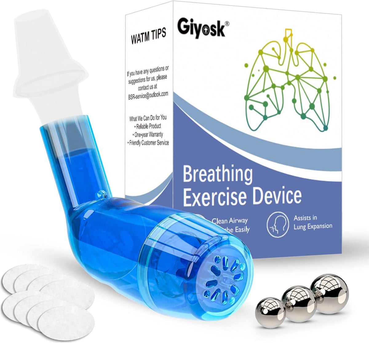Giyosk Breathing Exercise Device for Lungs, Lung Expansion and Mucus Relief Device, Portable Expiratory Breathing Exerciser with A Set of Accessories, Breathing Trainer for Lung Cleanse(Green)