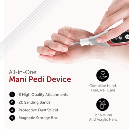 PediLux Pro Professional Manicure Pedicure Kit, Cordless Electric Nail File Drill Set, Thick Toenail Grinder, Toe Nail Dremel Tools, Filer, Buffer, Sander, Remove Cuticles, Callus for Men & Women
