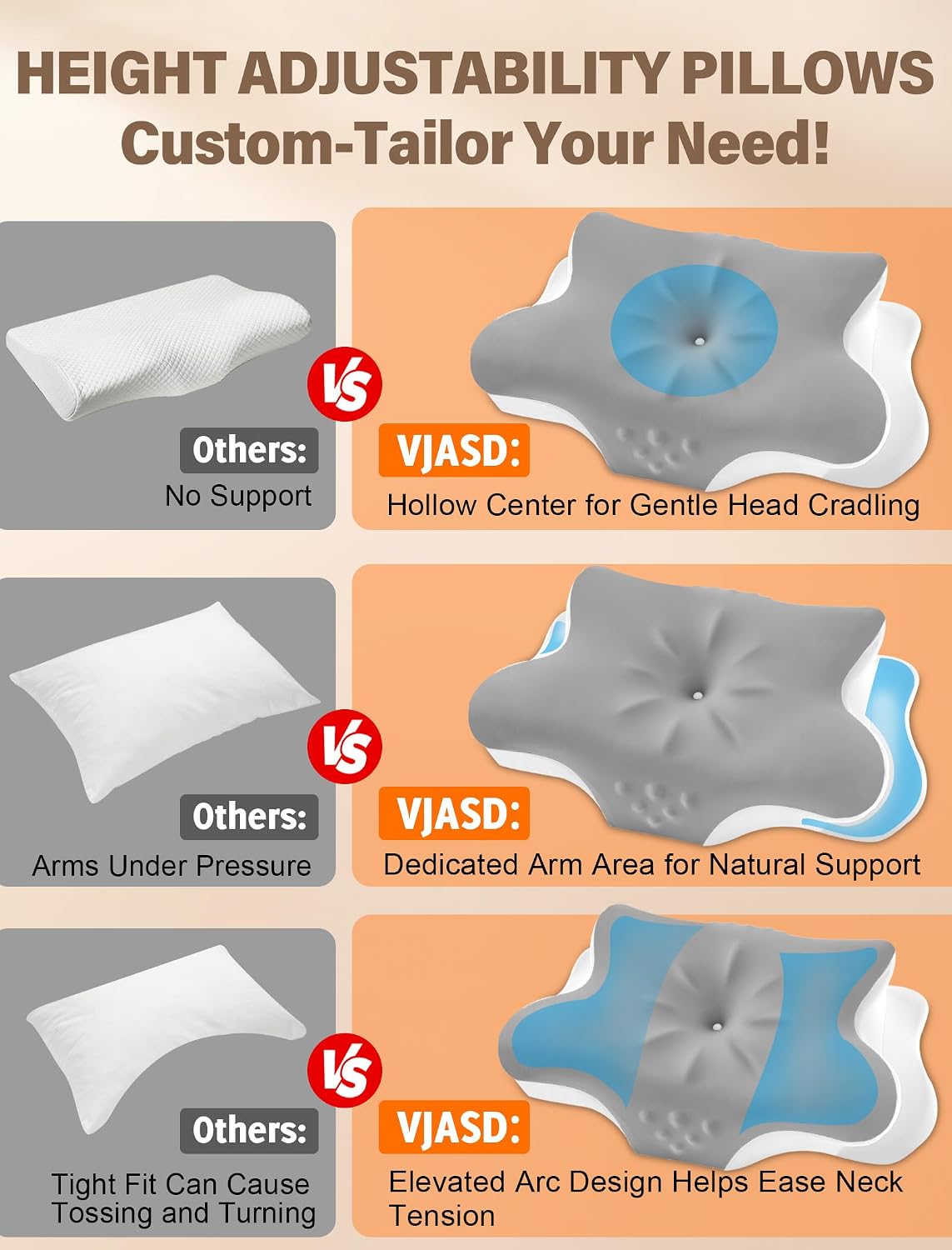 Cervical Neck Pillows with Memory Foam - Neck Pillows for Pain Relief Contour Memory Foam Pillows Ergonomic Neck Support - Adjustable Orthopedic Bed Pillows with Breathable Pillowcase for Sleeping