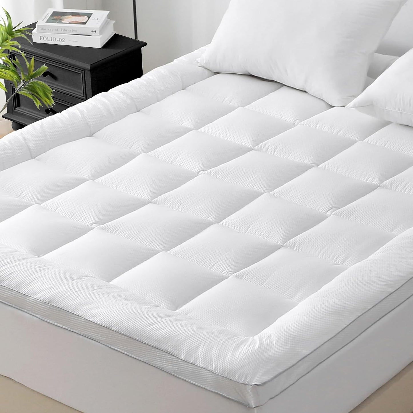 UNILIBRA Queen Mattress Protector Waterproof, Deep Pocket Mattress Pad Cover Fits to 6''-21'', Breathable Hollow Cotton Filling Quilted Mattress Protector for Queen Size