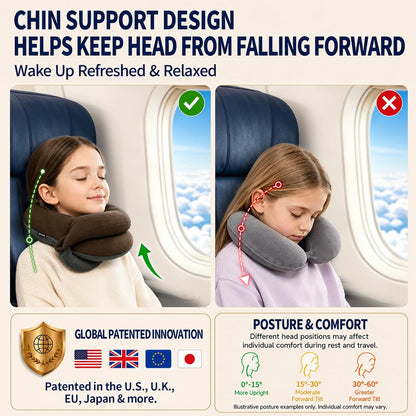 BUYUE Travel Neck Pillows for Airplanes, Memory Foam 360° Head Support Sleep for Long Flight, Skin-Friendly & Breathable, Kit with Eye Mask, Earplugs and Storage Bag (Adult, Grey, 90+ lbs)