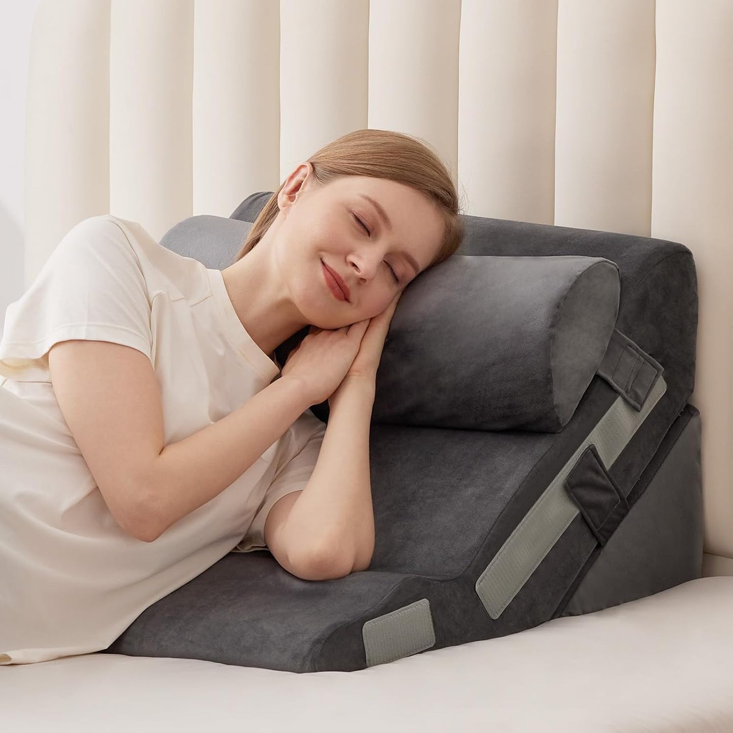 MEGCXIT Wedge Pillow Set for After Surgery, Bed Wedge, 3PCS, White/Grey