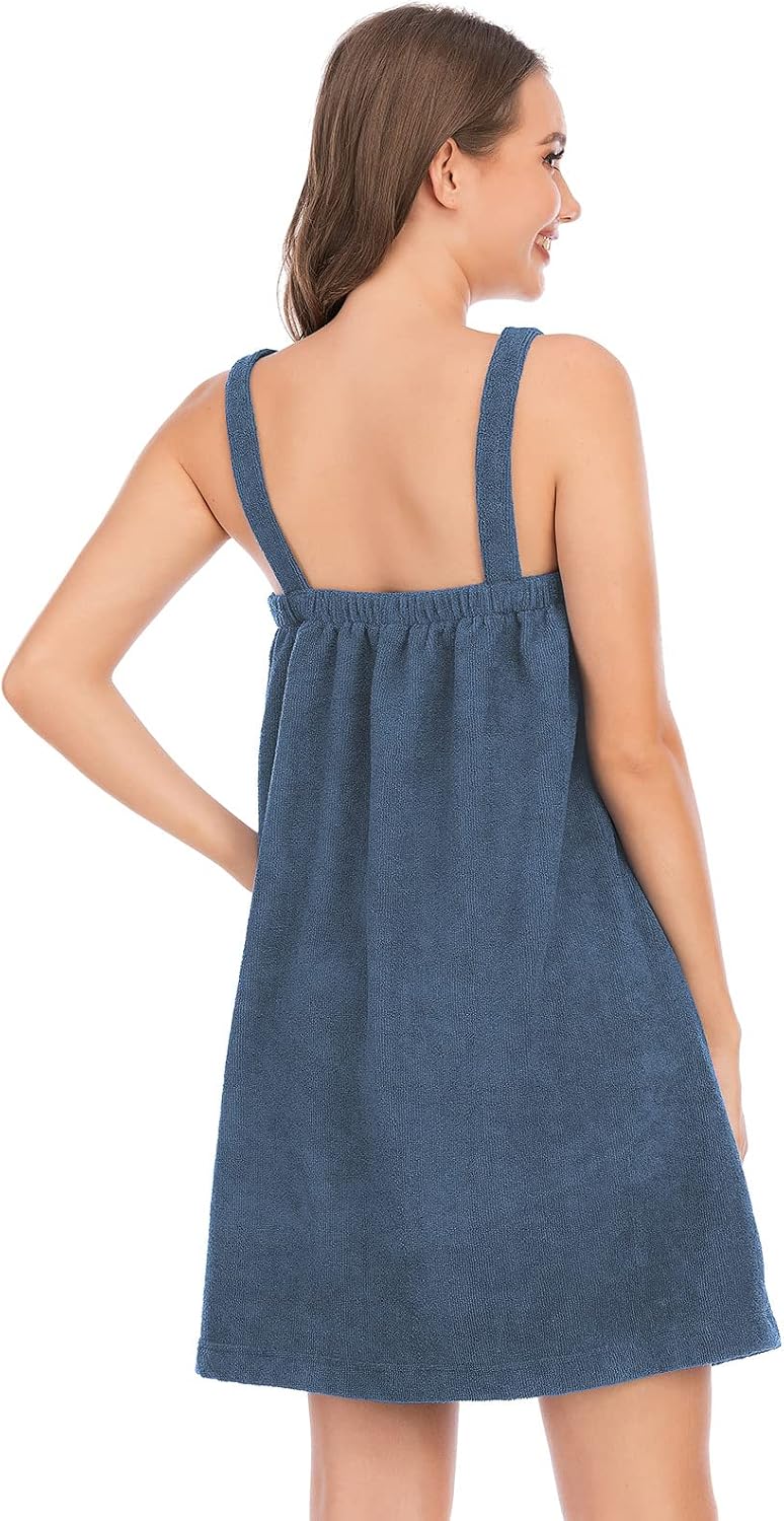 Veseacky Women Bath Wrap Towel for Womens Shower with Pocket Adjustable Spa Robe & Facial Headband