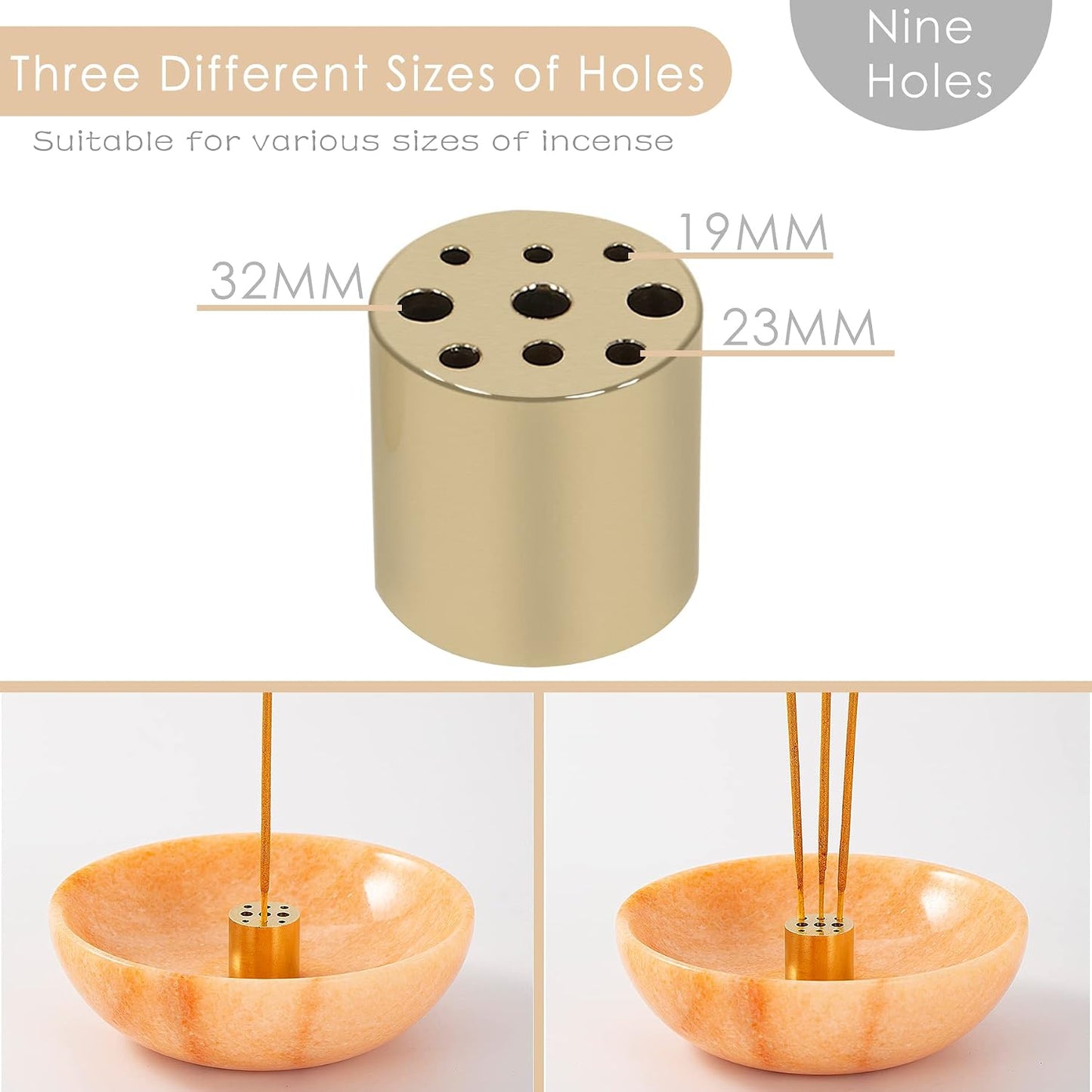 Incense Holder, Beautiful Natural Marble Incense Burner for Meditation, 9 Incense Holes Suitable for Most Types (Black)