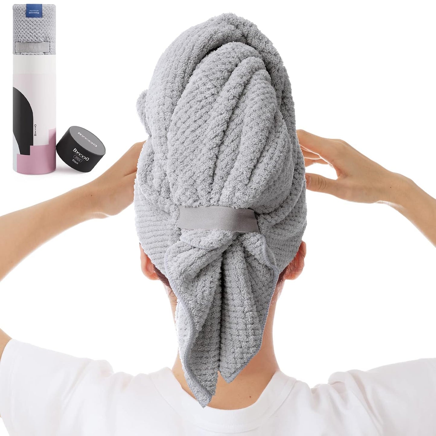 Large Microfiber Hair Towel Wrap for Women, Anti Frizz Drying Towel, Fast Dry Turban Wet Hair, Long, Thick, Curly Super Absorbent Soft Towels - White