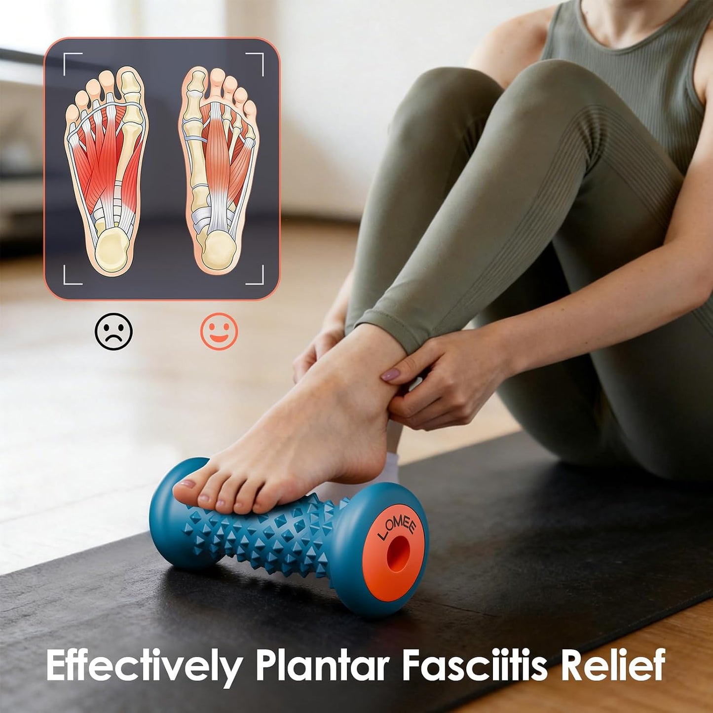 LOMEE Foot Roller Massager for Plantar Fasciitis, Foot Arch and Heel Pain Relief, Deep Tissue Muscle Massage, Feet Ergonomic & Rounded Top Design
