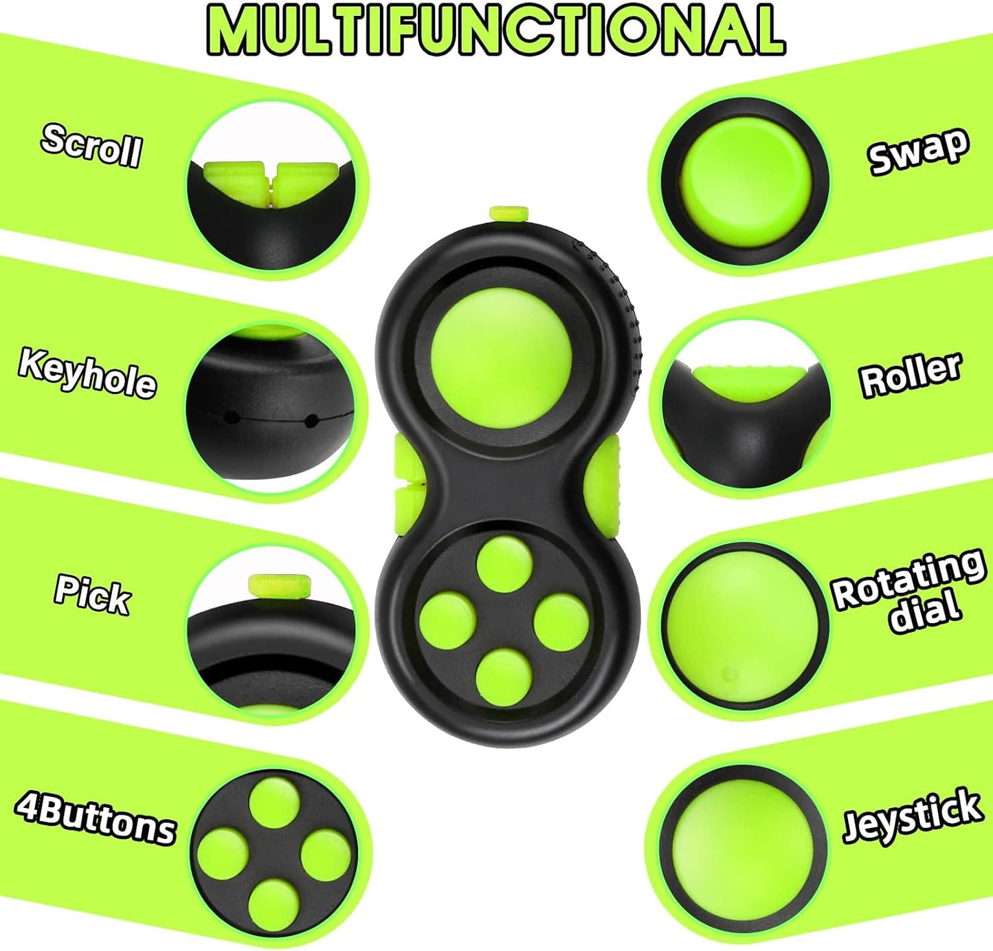 Original Fidget Toy Game, Rubberized Classical Controller Fidget Concentration Toy with 8-Fidget Functions and Lanyard - Excellent for Relieving Stress and Anxiety