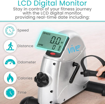 Vive Under Desk Bike Pedal Exerciser - Stationary Exercise Leg Peddler - Low Impact, Portable Mini Cycle Bike for Under Your Office Desk - For Arm or Foot - Small, Sit-Down Recumbent Equipment Machine