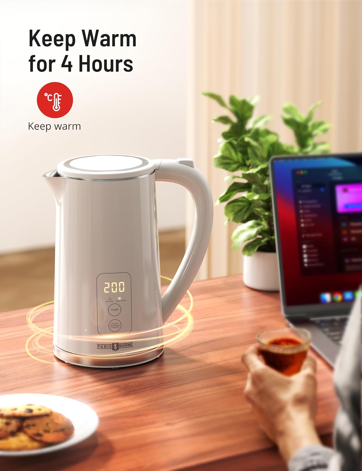 Electric Kettle Temperature Control, 1.7L Large Electric Tea Kettle, 4H Keep Warm Hot Water Boiler with 6 Presets, LED Screen Electric Kettles for Boiling Water, Boil-Dry Protection, BPA Free