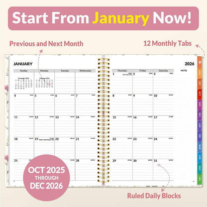 SUNEE Academic Planner 2026-2027 – Weekly & Monthly Planner, July 2026 to June 2027, 6.4"x8.3", Thick Paper, Tabs, Pockets, Bookmark, Spiral-Bound, Student Teacher Organizer, Black