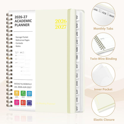 Planner 2026-2027, Weekly and Monthly Calendar Planner, JUL 2026 - JUN 2027 | A5(6.3'' x 8.5''), Hardcover, Agenda Book, Sprial Bound, Inner Pocket, Office and School Use