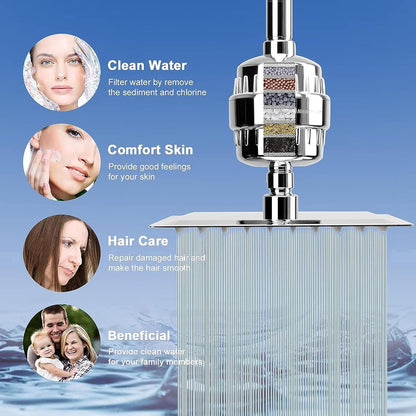 NearMoon Filtered Rain Shower Head, High Pressure 8″Square, and 5 settings Handheld Shower Filter Combo with Self-adhesive Holder/1.5M Hose -1 Replaceable Filter Cartridge (Matte Black)