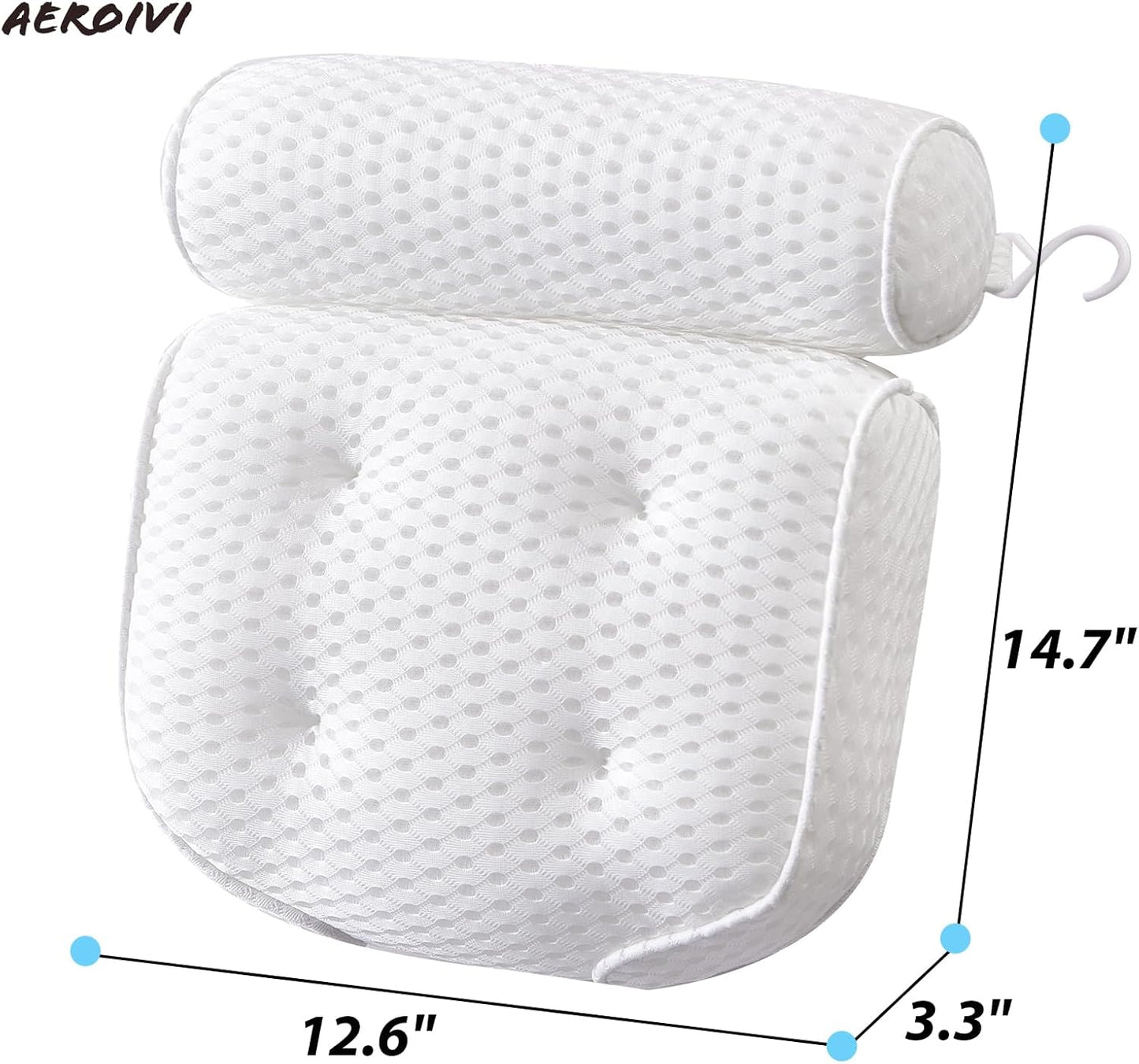 AEROiVi Luxury Bath Pillows for Tub，Bath Pillow Bathtub Pillows for Head and Neck Support Bath Cushion Made from Soft Spacer Mesh Material with Suction Cups,Gray
