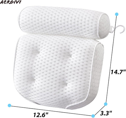 AEROiVi Luxury Bath Pillows for Tub，Bath Pillow Bathtub Pillows for Head and Neck Support Bath Cushion Made from Soft Spacer Mesh Material with Suction Cups,Gray
