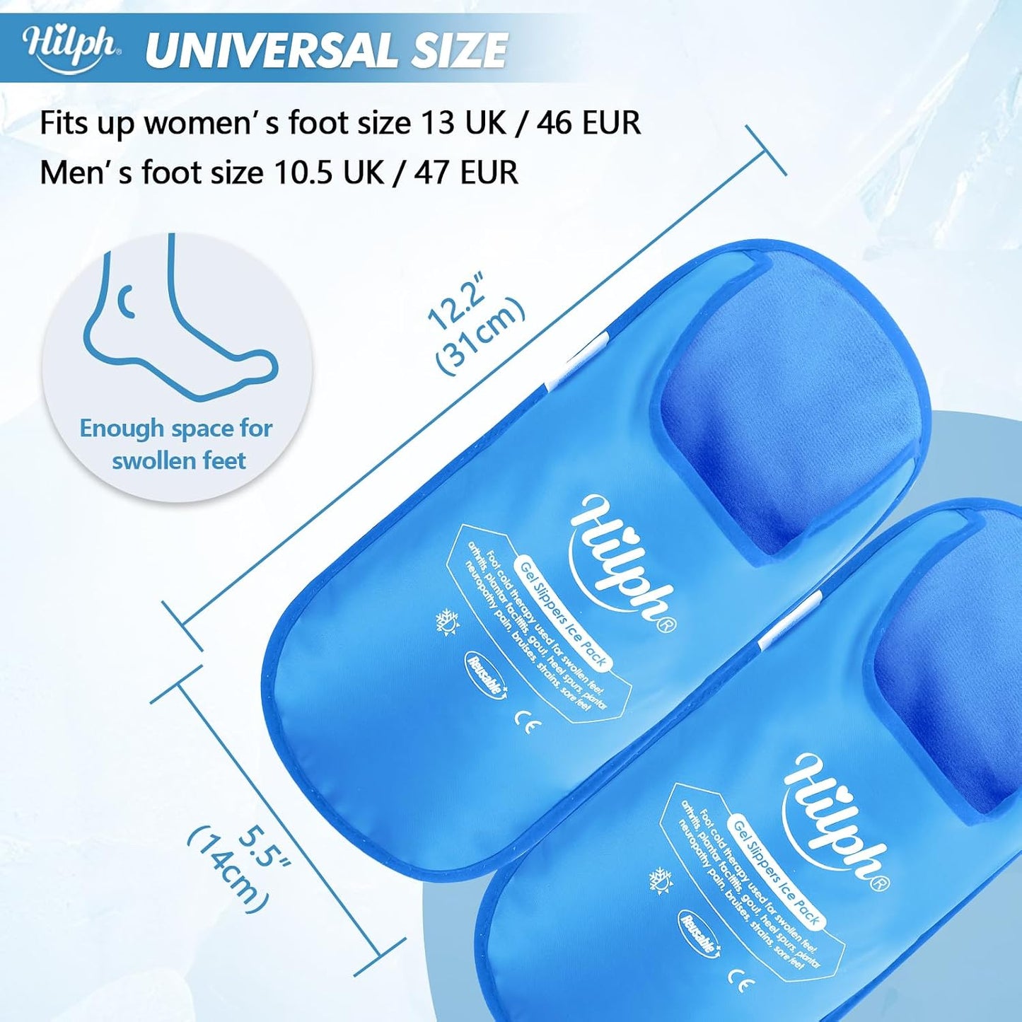 Hilph Foot Ice Pack Slippers,1 Pair Ice Pack for Foot and Toes for Plantar Fasciitis, Gout, Bunions & Neuropathy Relief, HSA or FSA Eligible Hot Cold Therapy Gel Slippers for Surgery Recovery, Blue
