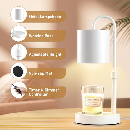 Briever Dimmable Candle Warmer Lamp with Timer, Height Adjustable Electric Candle Wax Warmer, Christmas Birthday Gifts for Women Mom, House Warming Gifts New Home Room Decor, Walnut Solid Wood Base