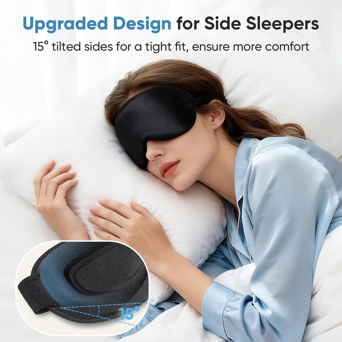 Weighted Eye Mask for Sleeping - Sleep Mask for Women & Men, 3D Contoured Blackout Sleeping Mask for Lash Extensions, Zero Pressure Soft Eye Cover with Adjustable Strap for Travel, Black