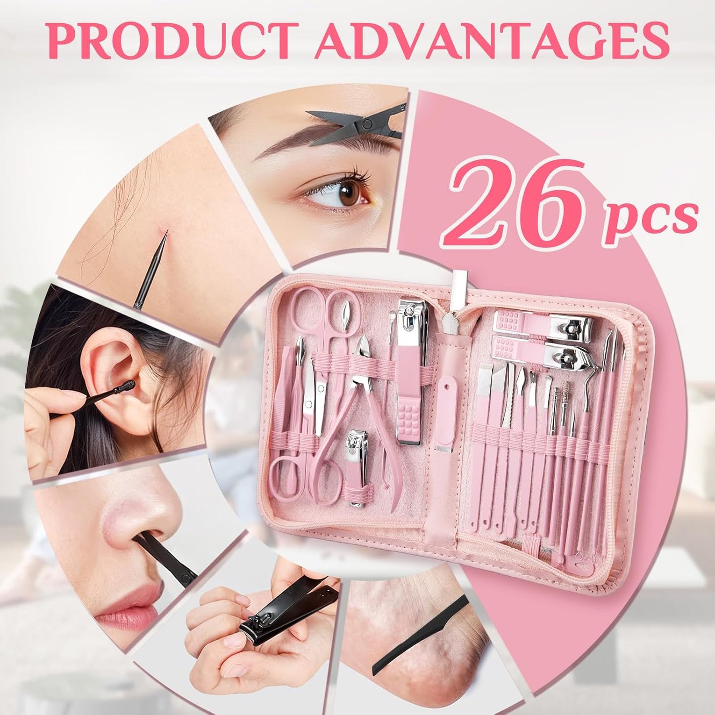 MINKINH Manicure Set Professional Nail Clipper Kit-26 Pieces Stainless Steel Manicure Kit,Nail Care Tools with Luxurious Travel Case (Brown)