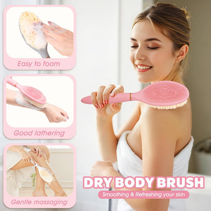 New Foot Brush with Adjustable Long Handle, 3-in-1 Foot Scrubber for Wet or Dry Brushing, 10.2’’- 27.5’’ Foot Scrub Brush for Senior, Pregnant, Disabled, or Injured, Gift-Box Packed(White)
