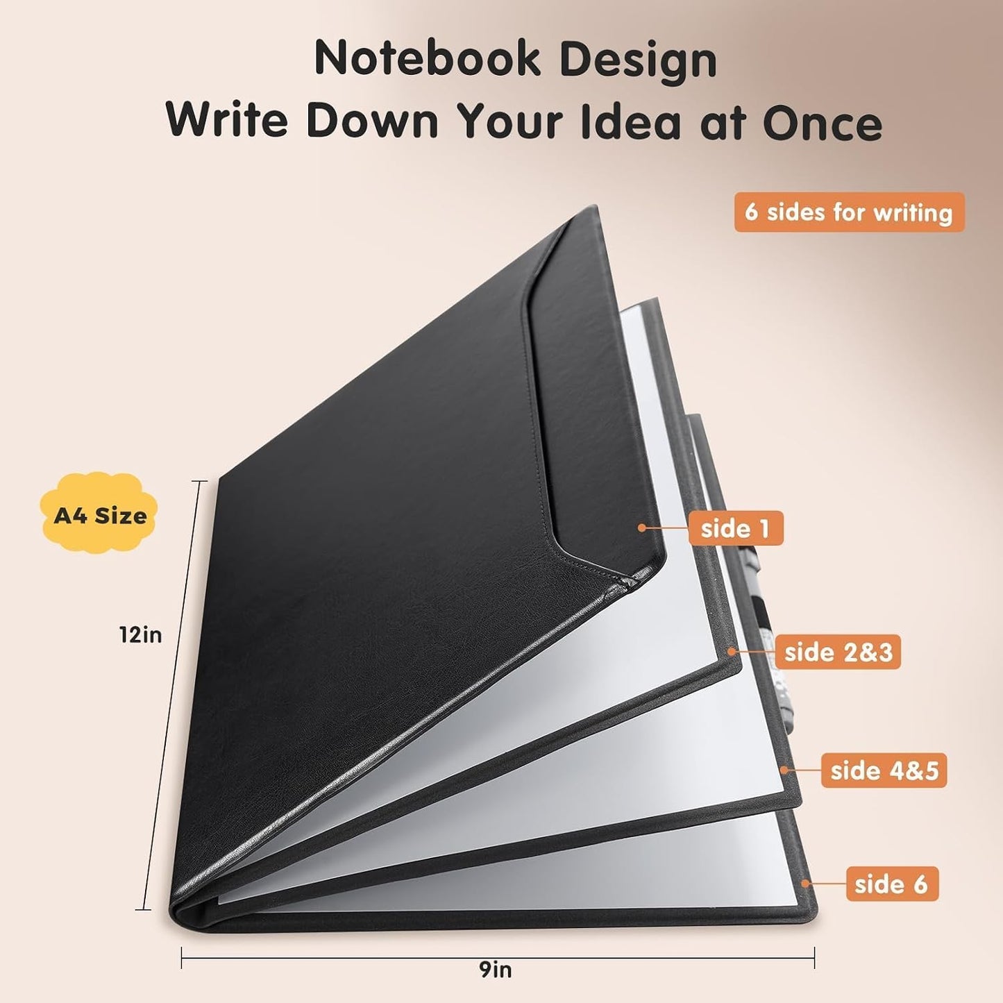 CoBak 6 Sides Portable White Board 12x9 inch (A4) - Notebook Design Dry Erase Small Board with Pocket and 3 Markers, Anti-Ghosting Surface for Office, School, Homeschool with Gift Box (Brown)