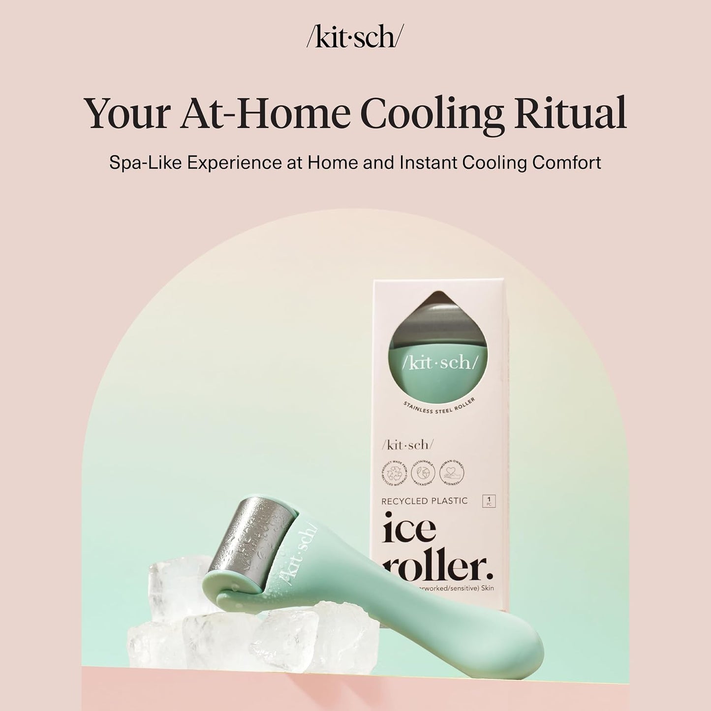 Kitsch Ice Roller for Face – Stainless Steel Ice Face Roller to Reduce Puffiness, Redness & Headaches – Cooling Facial Roller for Skin Care, Irritation Relief & Spa-Like Experience at Home-Pink