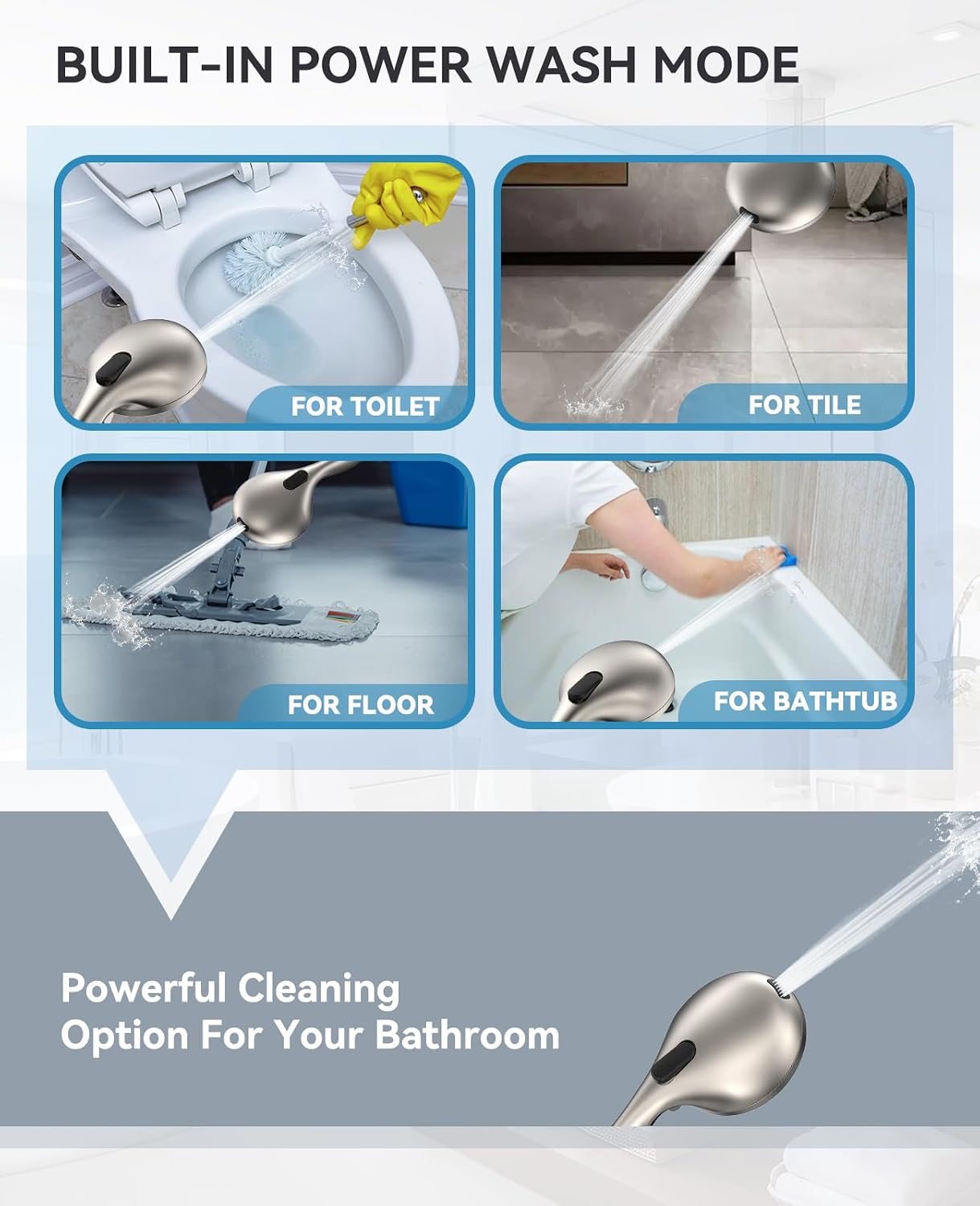 6-Setting Shower Head with Handheld, JDO High Pressure Hand held Shower Head, 4.7 Inch Chrome Detachable Showerhead Set with 59 Inch Stainless Steel Hose and Adjustable Showerhead Holder
