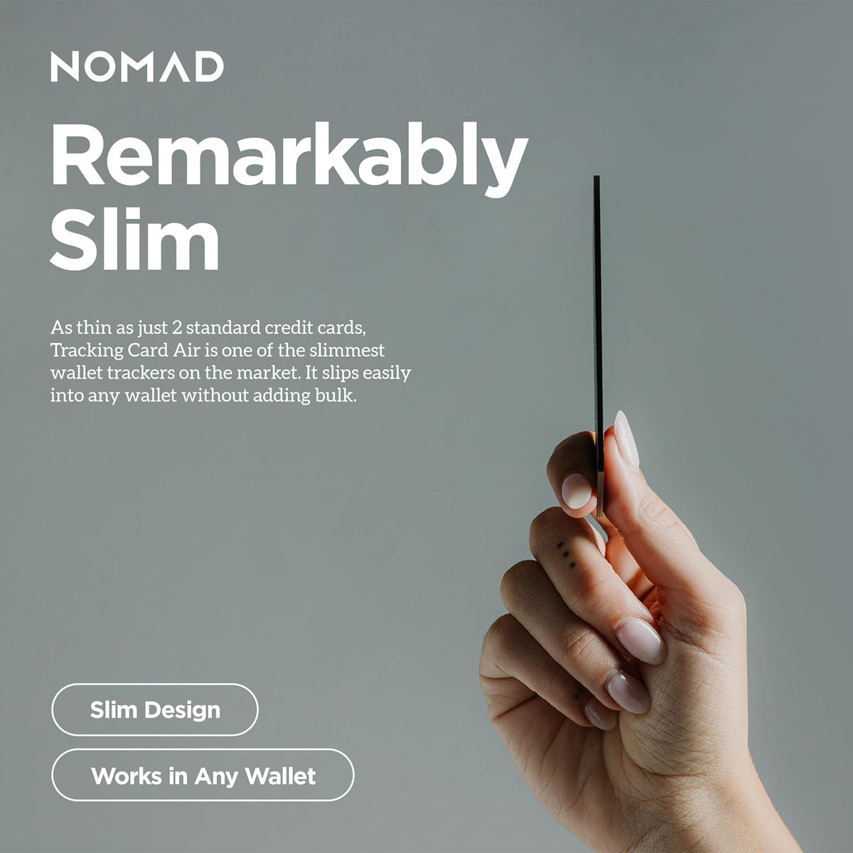 Nomad Tracking Card Air for Android, Slim Wallet Tracker Card Compatible with Google Find Hub, IPX7 Waterproof Rechargeable Card Tracker, 7-Month Battery, 1.7mm Thin, Android OS 9 or Later