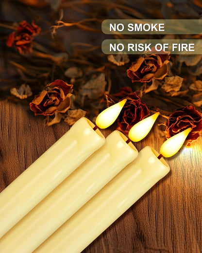 Homemory 6 Pack Flameless Taper Candles, No Remote, Realistic Flickering Battery Operated Candlesticks, Ivory LED Plastic Candle Safe for Weddings, Table Decor, Christmas, and Halloween