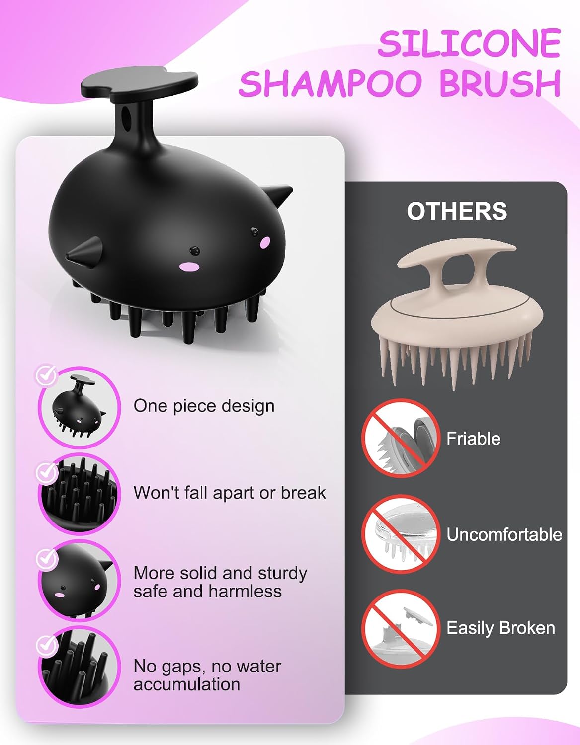 Scalp Massager Hair Growth, Silicone Scalp Scrubber Shower Shampoo Brush | One-Piece Silicone Scalp Exfoliator, Wet & Dry Hair Care, No Seams to Trap Water or Grime, Flakes and Buildup