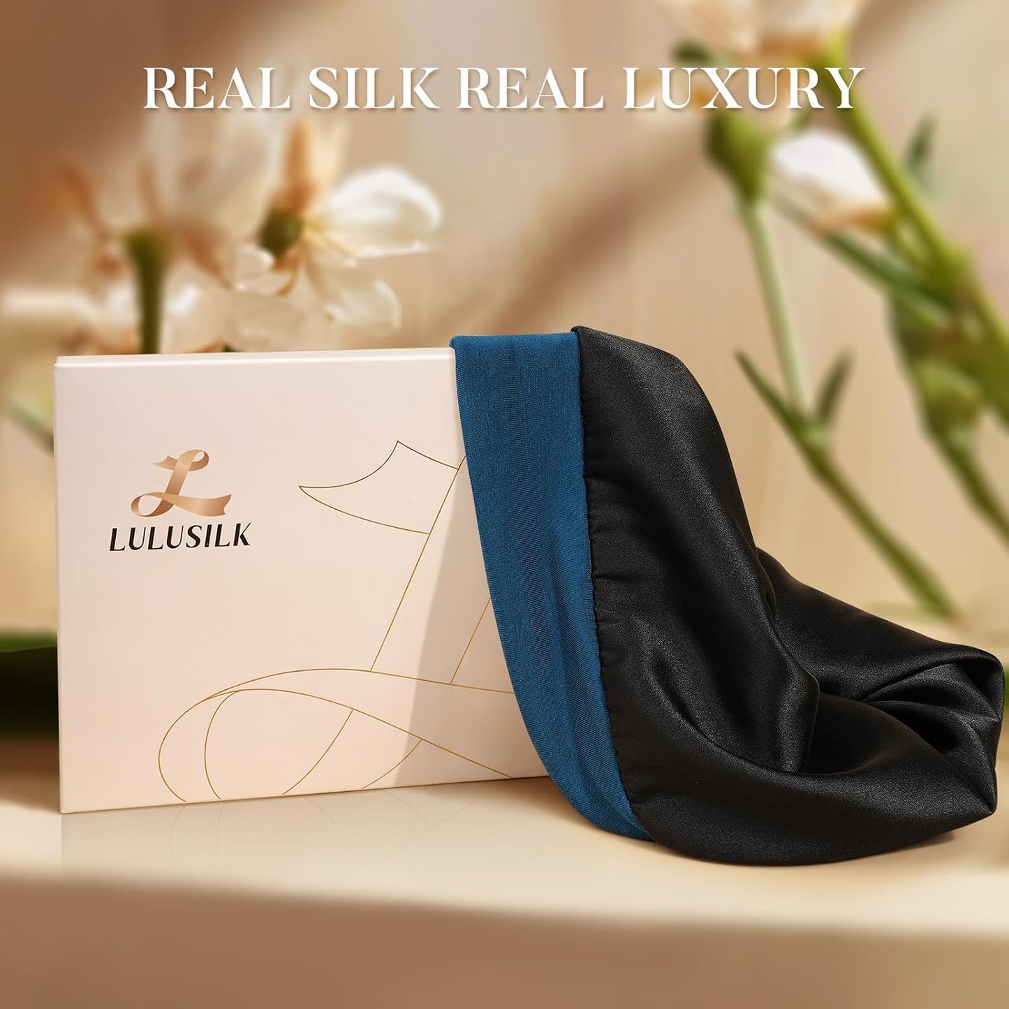 LULUSILK 100% Mulberry Silk Bonnet for Sleeping Women and Men, No More Frizzy Tangled Hair, Real Silk Sleep Cap for Curly Hair, Black, Pack of 1